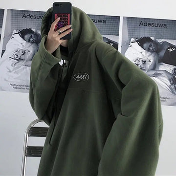 Getadme-Harajuku Fleece Women Hoodies Oversized Streetwear Vintage Korean Fashion Female Black Sweatshirts Y2k Green Pullovers